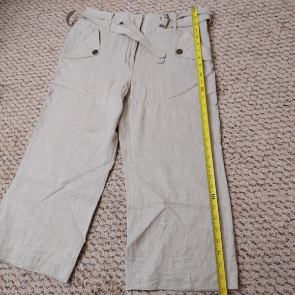Willi Smith Womens Pants Linen Blend Crop Wide Leg Metallic Beige Khaki Size 10 - Picture 4 of 14